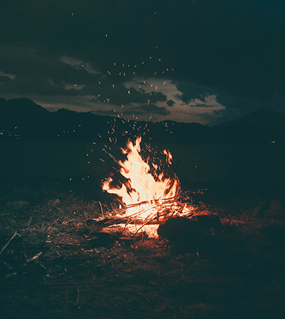 Campfire burning at night