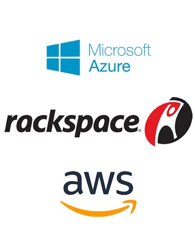 Logos for Microsoft Azure, Rackspace, and AWS