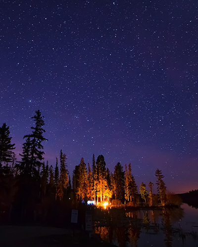 Campsite under starry sky